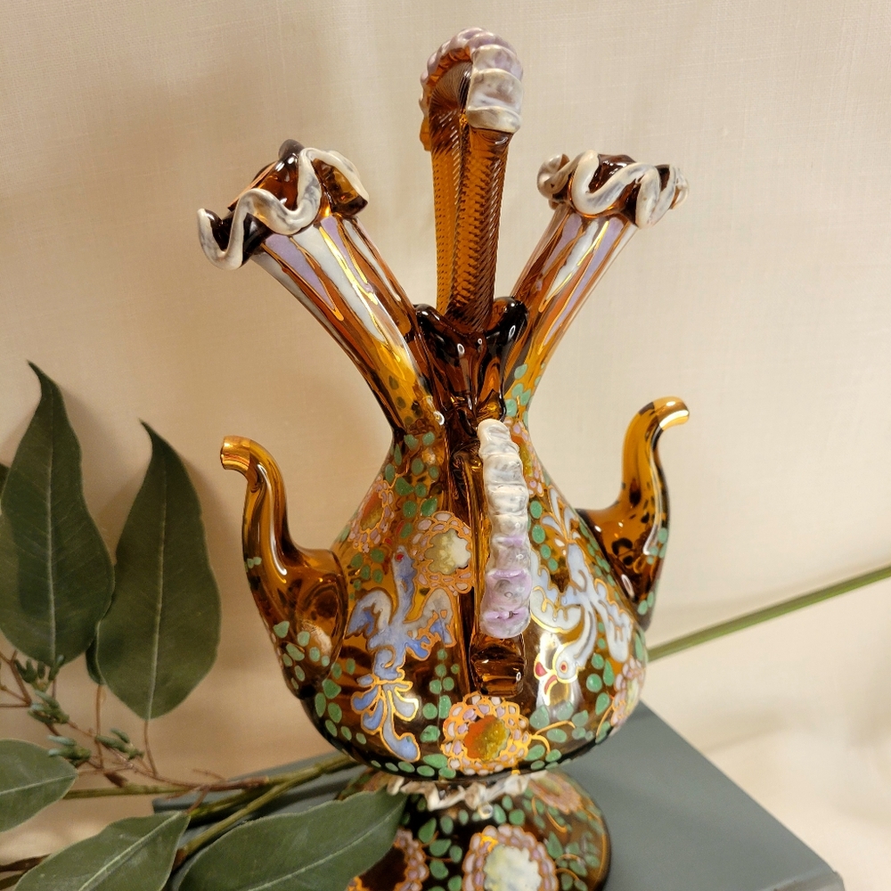 Vintage SIGNED "Cirera" Oil & Vinegar Cruet Enamel Painted Spain
